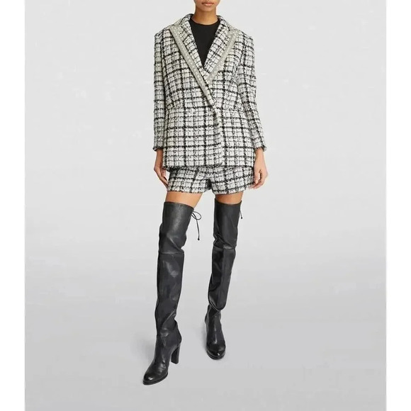 $895 Alice + Olivia Justin White Tweed Big Pearls Embellished Blazer Sz 0 - Picture 9 of 16